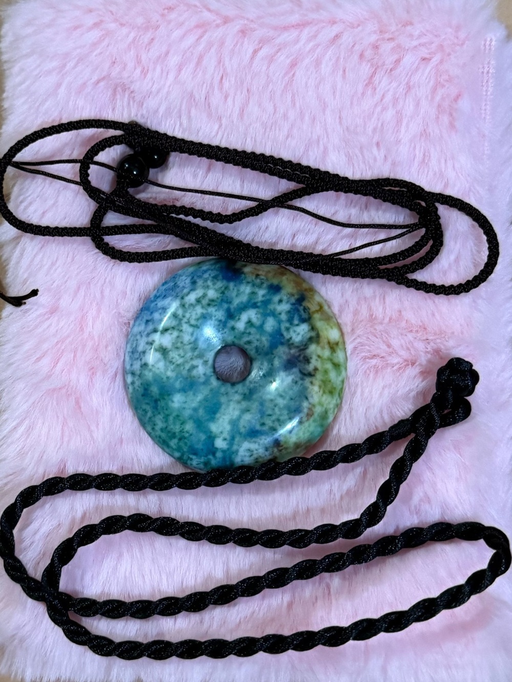 Natural colored peach blossom jade donut pendant 49mm